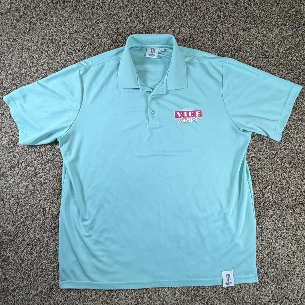 Monster Energy Drink Polo Shirt XL Ultra Vice Guava Aqua Blue Promo Rare